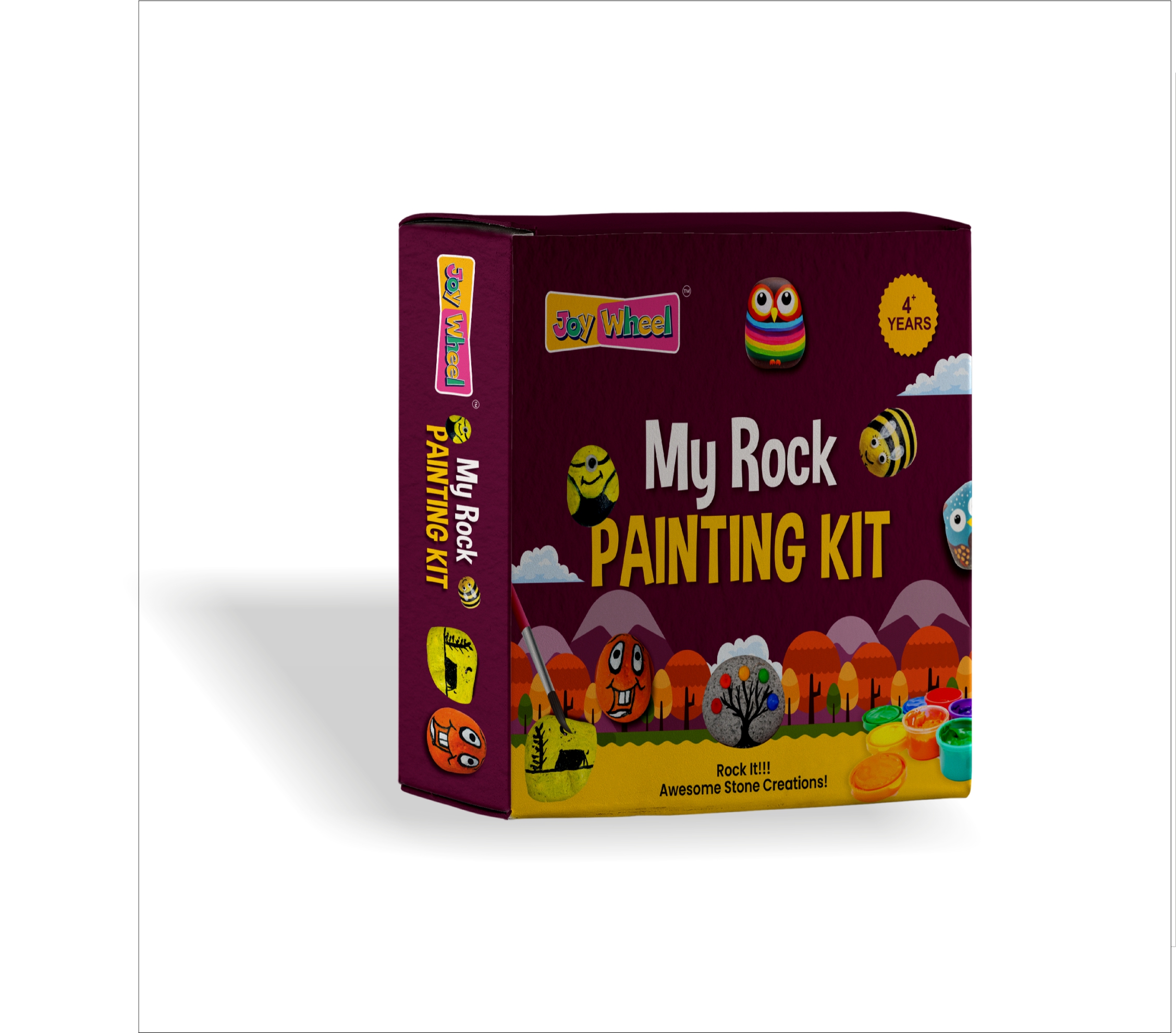 Joy Wheel Rock Painting Kit for Kids – Creative DIY Craft Set with 5 Smooth Rocks, 5 Painting Brushes, Vibrant Paints, Mixing Plate, and Step-by-Step Instruction Manual for Artistic Fun and Skill Development